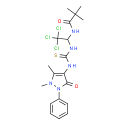 N-(2,2,2-trichloro-1-(3-(1,5-dimethyl-3-oxo-2-phenyl-2,3-dihydro-1H-pyrazol-4-yl)thioureido)ethyl)pivalamide结构式