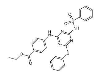 4-(4-benzenesulfonylamino-6-phenylsulfanyl-[1,3,5]triazin-2-ylamino)-benzoic acid ethyl ester Structure