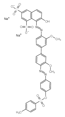 disodium 8-[[3,3'-dimethoxy-4'-[[4-[[(p-tolyl)sulphonyl]oxy]phenyl]azo][1,1'-biphenyl]-4-yl]azo]-7-hydroxynaphthalene-1,3-disulphonate Structure