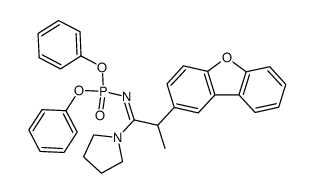 diphenyl N-<2-(2-dibenzofuranyl)-1-pyrrolidinopropylidene>phosphoramidate结构式