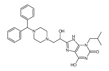 8-[2-(4-benzhydrylpiperazin-1-yl)-1-hydroxyethyl]-3-(2-methylpropyl)-7H-purine-2,6-dione结构式