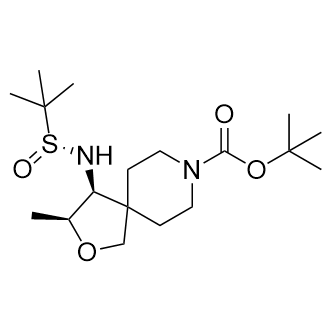 叔丁基(3S,4S)-4-(((R)-叔丁基亚磺酰基)氨基)-3-甲基-2-氧杂-8-氮杂螺[4.5]癸烷-8-羧酸盐结构式