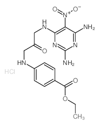 Benzoic acid,4-[[3-[(2,6-diamino-5-nitro-4-pyrimidinyl)amino]-2-oxopropyl]amino]-, ethylester, hydrochloride (1:1) Structure
