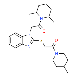 Piperidine, 2,6-dimethyl-1-[[2-[[2-(4-methyl-1-piperidinyl)-2-oxoethyl]thio]-1H-benzimidazol-1-yl]acetyl]- (9CI) picture