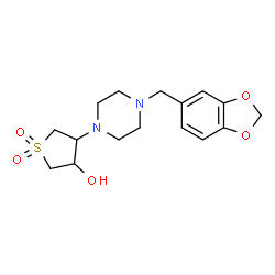 4-[4-(1,3-benzodioxol-5-ylmethyl)piperazin-1-yl]-1,1-dioxothiolan-3-ol structure