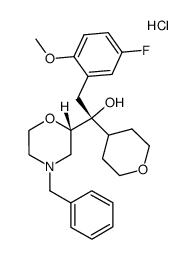 (R)-2-[5-fluoro-2-(methyloxy)phenyl]-1-[(S)-4-(phenylmethyl)morpholin-2-yl]-1-(tetrahydro-2H-pyran-4-yl)ethanol hydrochloride结构式