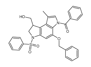 6-benzoyl-5-(benzyloxy)-1,2-dihydro-1-(hydroxymethyl)-8-methyl-3-(phenylsulfonyl)-3H-pyrrolo[3,2-e]indole结构式