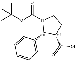 cis-1-N-Boc-2-phenyl-pyrrolidine-3-carboxylic acid结构式