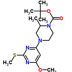 4-(6-Methoxy-2-Methylsulfanyl-pyrimidin-4-yl)-2-Methyl-piperazine-1-carboxylic acid tert-butyl ester结构式