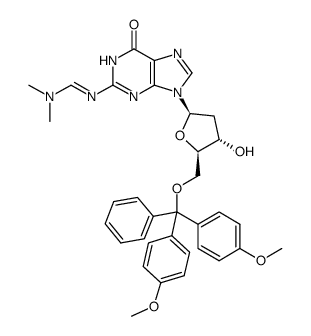 5'-O-(DIMETHOXYTRITYL)-N2-(DIMETHYLAMINOMETHYLIDENE)-3'-DEOXYGUANOSINE Structure