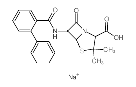 4-Thia-1-azabicyclo[3.2.0]heptane-2-carboxylicacid, 6-[([1,1'-biphenyl]-2-ylcarbonyl)amino]-3,3-dimethyl-7-oxo-, sodium salt(1:1), (2S,5R,6R)-结构式
