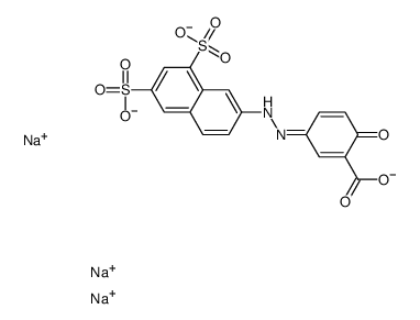 2-Hydroxy-5-[(6,8-disulfo-2-naphtyl)azo]benzoic acid trisodium salt structure