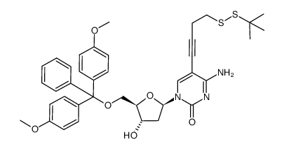 4-[5'-O-(4,4'-dimethoxytrityl)-2'-deoxycytidin-5-yl]but-3-ynyl tert-butyl disulfide结构式