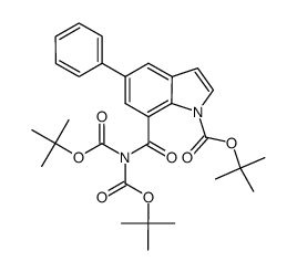 1,1-dimethylethyl 7-[(bis{[(1,1-dimethylethyl)oxy]carbonyl}amino)carbonyl]-5-phenyl-1 H-indole-1-carboxylate结构式