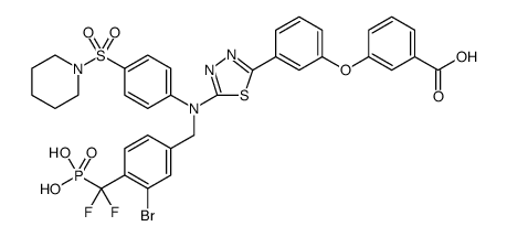 Benzoic acid, 3-[3-[5-[[[3-bromo-4-(difluorophosphonomethyl)phenyl]methyl][4-(1-piperidinylsulfonyl)phenyl]amino]-1,3,4-thiadiazol-2-yl]phenoxy] Structure
