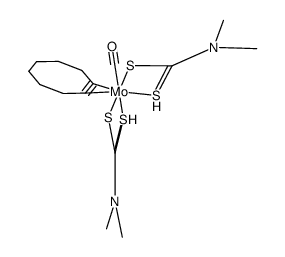 bis(dimethyldithiocarbamato)(carbonyl)(cyclooctyne)molybdenum(II) Structure