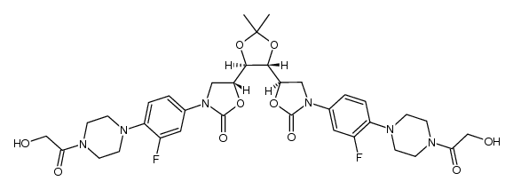 (5R,5'R)-5,5'-((4R,5R)-2,2-dimethyl-1,3-dioxolane-4,5-diyl)bis(3-(3-fluoro-4-(4-(2-hydroxyacetyl)piperazin-1-yl)phenyl)oxazolidin-2-one) Structure