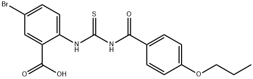 5-bromo-2-[[[(4-propoxybenzoyl)amino]thioxomethyl]amino]-benzoic acid structure