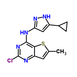2-Chloro-N-(5-cyclopropyl-1H-pyrazol-3-yl)-6-methylthieno[3,2-d]pyrimidin-4-amine结构式
