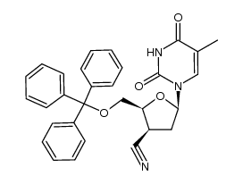 1-(3'-cyano-2',3'-dideoxy-5'-O-trityl-β-D-threo-pentofuranosyl)thymine结构式