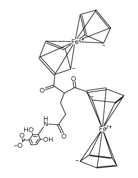 ((cyclopentadienyl)FeC5H4C(O))2CHCH2CH2C(O)NHC6H2(OH)2COOMe Structure
