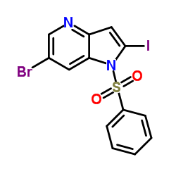 6-Bromo-2-iodo-1-(phenylsulfonyl)-1H-pyrrolo[3,2-b]pyridine结构式
