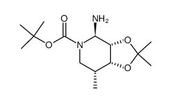 (2R,3S,4R,5R)-2-amino-N-(t-butoxycarbonyl)-3,4-O-isopropylidene-5-methylpiperidine-3,4-diol结构式
