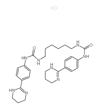 Urea,1,1'-hexamethylenebis[3-[p-(1,4,5,6-tetrahydro-2-pyrimidinyl)phenyl]-, dihydrochloride (7CI,8CI) structure