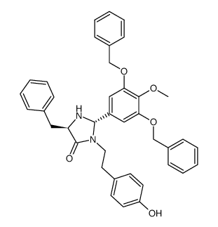(2S,5R)-5-benzyl-2-(3,5-dibenzyloxy-4-methoxyphenyl)-3-[2-(4-hydroxyphenyl)ethyl]imidazolidin-4-one Structure