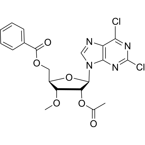 9-(2’-O-Acetyl-5’-O-benzoyl-3’-O-methyl-beta-D-ribofuranosyl)-2,6-dichloropurine结构式