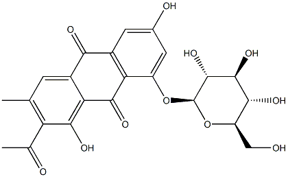 2-Acetyl-8-(β-D-glucopyranosyloxy)-1,6-dihydroxy-3-methylanthracene-9,10-dione结构式