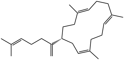 (R,1E,5E,9Z)-1,5,9-Trimethyl-12-(5-methyl-1-methylene-4-hexenyl)cyclotetradeca-1,5,9-triene Structure