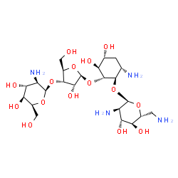 5-O-[3-O-(2-Amino-2-deoxy-β-L-idopyranosyl)-β-D-ribofuranosyl]-4-O-(2,6-diamino-2,6-dideoxy-α-D-glucopyranosyl)-3-amino-2,3-dideoxy-D-myo-inositol结构式