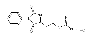 [2-(5-oxo-1-phenyl-2-thioxoimidazolidin-4-yl)ethyl]guanidine monohydrochloride结构式