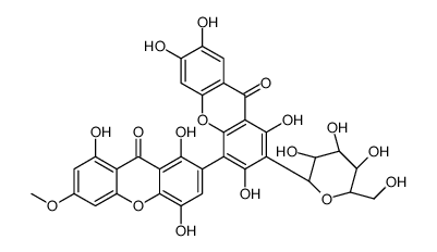 2-(β-D-Glucopyranosyl)-1,1',3,4',6,7,8'-heptahydroxy-6'-methoxy[4,2'-bi[9H-xanthene]]-9,9'-dione结构式