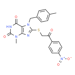 3-methyl-7-(4-methylbenzyl)-8-((2-(4-nitrophenyl)-2-oxoethyl)thio)-3,7-dihydro-1H-purine-2,6-dione结构式