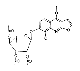 4,8-dimethoxy-furo[2,3-b]quinolin-7-yl tri-O-acetyl-α-L-6-deoxy-mannopyranoside结构式