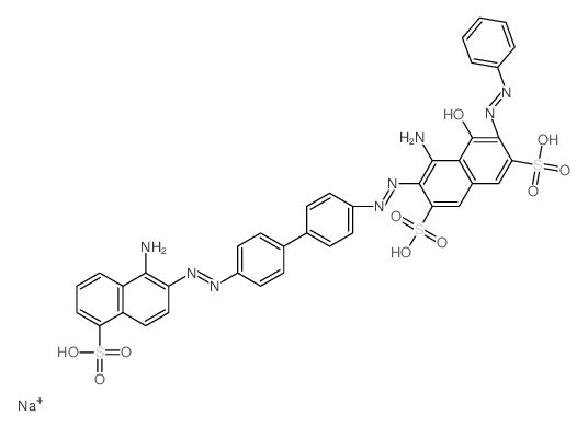 2,7-Naphthalenedisulfonicacid,4-amino-3-[2-[4'-[2-(1-amino-5-sulfo-2-naphthalenyl)diazenyl][1,1'-biphenyl]-4-yl]diazenyl]-5-hydroxy-6-(2-phenyldiazenyl)-,sodium salt (1:3) structure