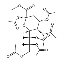 methyl 5-acetamido-4,7,8,9-tetra-O-acetyl-2-S-acetyl-3,5-dideoxy-2-thio-D-glycero-α-D-galacto-non-2-ulopyranosylonate结构式
