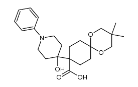 9-(1-Phenyl-4-hydroxypiperidin-4-yl)-3,3-dimethyl-1,5-dioxaspiro[5.5]undecane-9-carboxylic acid结构式