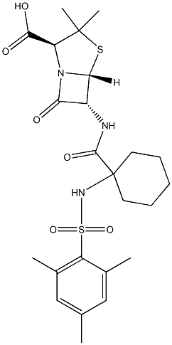 6α-[[[1-[[(2,4,6-Trimethylphenyl)sulfonyl]amino]cyclohexyl]carbonyl]amino]penicillanic acid structure