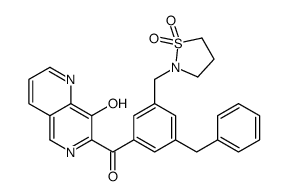 [3-benzyl-5-[(1,1-dioxo-1,2-thiazolidin-2-yl)methyl]phenyl]-(8-hydroxy-1,6-naphthyridin-7-yl)methanone Structure