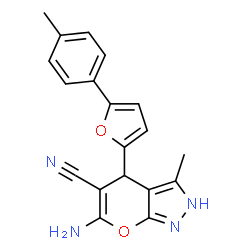 6-amino-3-methyl-4-(5-(p-tolyl)furan-2-yl)-1,4-dihydropyrano[2,3-c]pyrazole-5-carbonitrile结构式