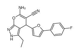 6-amino-3-ethyl-4-[5-(4-fluorophenyl)furan-2-yl]-2,4-dihydropyrano[2,3-c]pyrazole-5-carbonitrile Structure