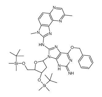 3',5'-Di-O-tert-butyldimethylsilyl-2'-deoxy-8-[(3-Methyl-8-Methyl-3H-imidazo[4,5-f]quinoxalin-2-yl)amino]-6-O-benzyl-guanosine structure