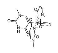 trans-[Pt(1-methyluracil-N3)2(1-methyluracil-C5)(CN)](2-)结构式