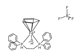 (cyclopentadienyl)(dimethylsulfide){1,2-ethanediylbis(diphenylphosphane)}iron(II) tetrafluoroborate Structure