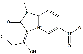 3-(Chloroacetyl)-2-oxylato-1-methyl-6-nitroimidazo[1,2-a]pyridin-4-ium structure