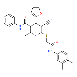 5-cyano-6-((2-((3,4-dimethylphenyl)amino)-2-oxoethyl)thio)-4-(furan-2-yl)-2-methyl-N-phenyl-1,4-dihydropyridine-3-carboxamide picture