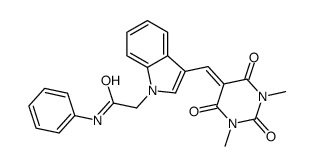 2-[3-[(1,3-dimethyl-2,4,6-trioxo-1,3-diazinan-5-ylidene)methyl]indol-1-yl]-N-phenylacetamide结构式